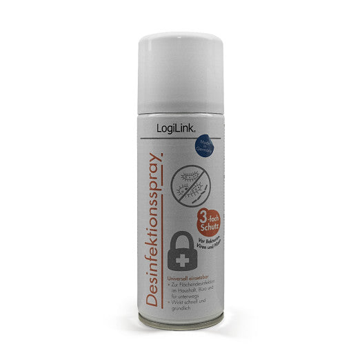 LogiLink Disinfectant Spray 200 ml – Triple Protection against Bacteria, Viruses & Fungi